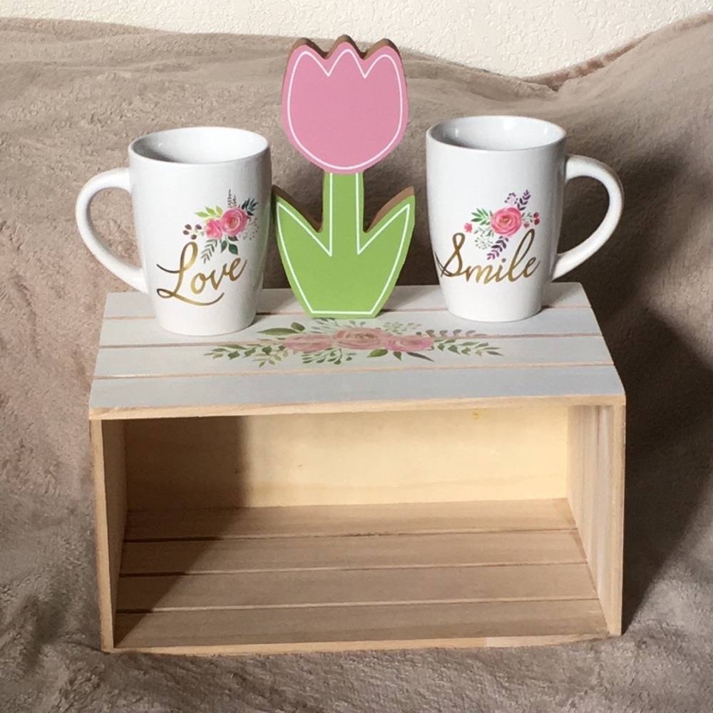 Beautiful Love and Smile  Mugs with Wooden Crate
